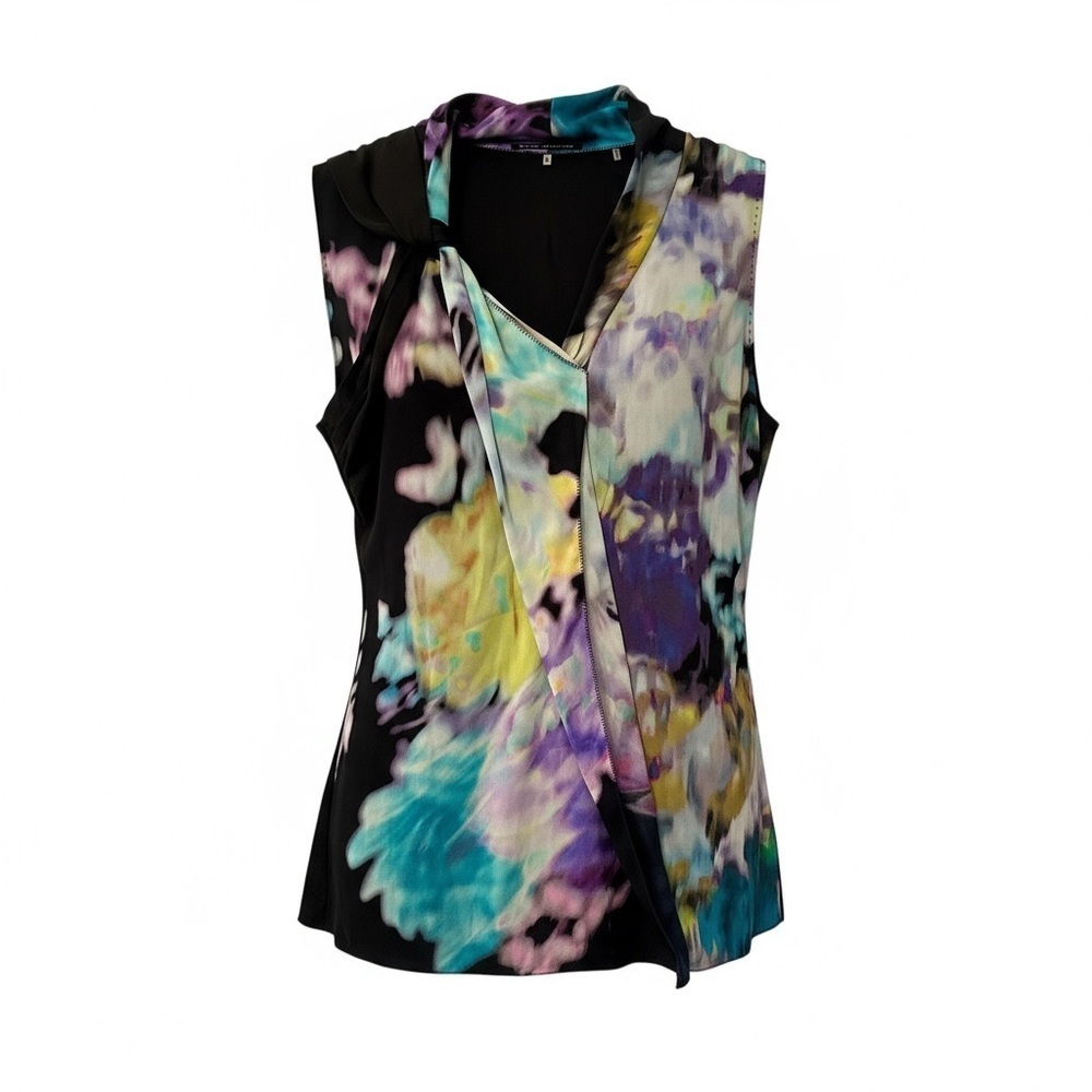 ELIE TAHARI S Blue Purple Black Silk Abstract Blouse R $295 - Picture 2 of 14